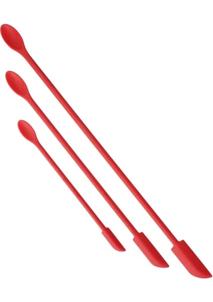 Kırmızı 3 Adet 1/3/4 Adet Mini Silikon Spatula Ince Kavanoz Bal Makyaj Tereyağı Kek Spatula Çift Kafa Kaşık Spatula Seti Mutfak Aksesuarları (Yurt Dışından)