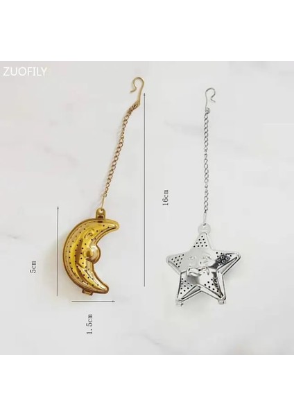 Set B 2 Adet Ay Yıldız Şekilli Eid Mubarak Çay Örgü Demlik Altın Gümüş Paslanmaz Çelik Ramazan Çay Süzgeç Seti Zincirli Baharat Filtresi (Yurt Dışından)