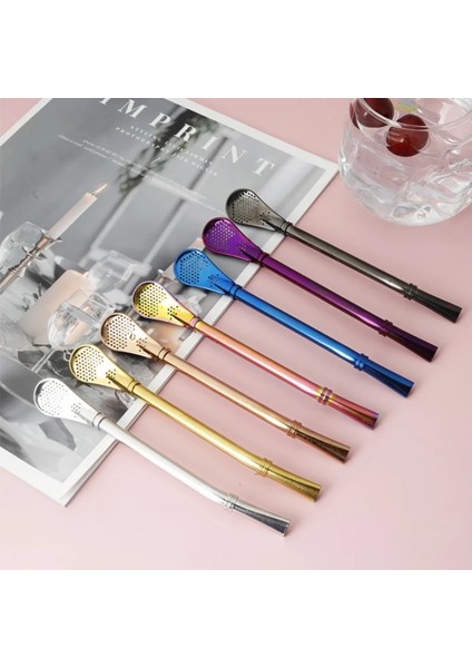 Color1 1 Adet 304 Paslanmaz Çelik Pipet Yaratıcı Filtre Karıştırma Kaşık Yeniden Kullanılabilir Metal Çay Aracı Mutfak Aksesuarları Yeni (Yurt Dışından)
