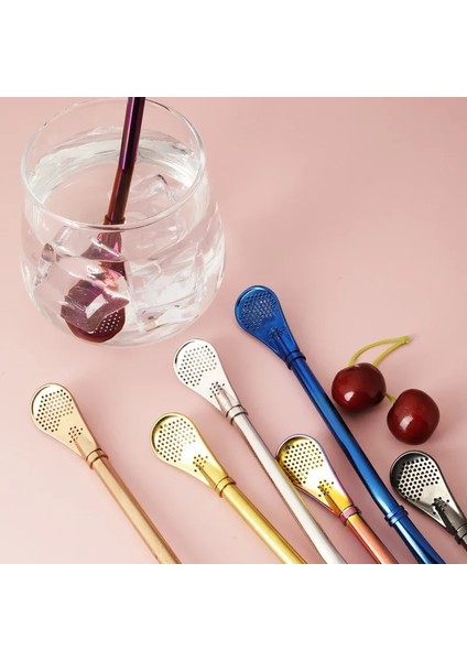 Color1 1 Adet 304 Paslanmaz Çelik Pipet Yaratıcı Filtre Karıştırma Kaşık Yeniden Kullanılabilir Metal Çay Aracı Mutfak Aksesuarları Yeni (Yurt Dışından)