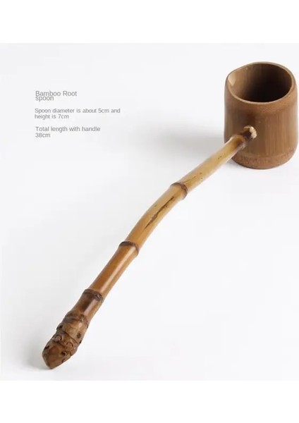 09 Su Bambu Pota Kepçe Çay Seti Aksesuarları Japon Tarzı Bambu Kök Uzun Saplı Kaşık Sulama Kaşığı Doğal Yaratıcı Kaşık (Yurt Dışından)