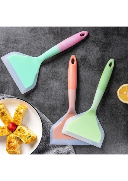 Pembe Silikon Mutfak Eşyaları Pişirme Sığır Eti Yumurta Silikon Spatula Şeffaf Bicolor Mutfak Kazıyıcı Geniş Pizza Kürek Yapışmaz Spatula (Yurt Dışından) modelleri