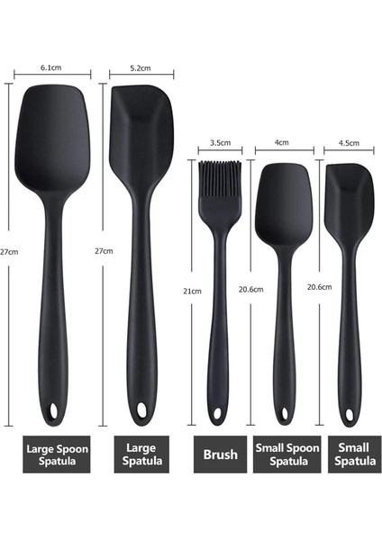 5 Adet Siyah Silikon Pişirme Spatula Seti Pasta Kek Tereyağı Çerez Kazıyıcı Fırça Pişirme Karıştırma Araçları Mutfak Eşyaları Yapışmaz Spatula Seti (Yurt Dışından)
