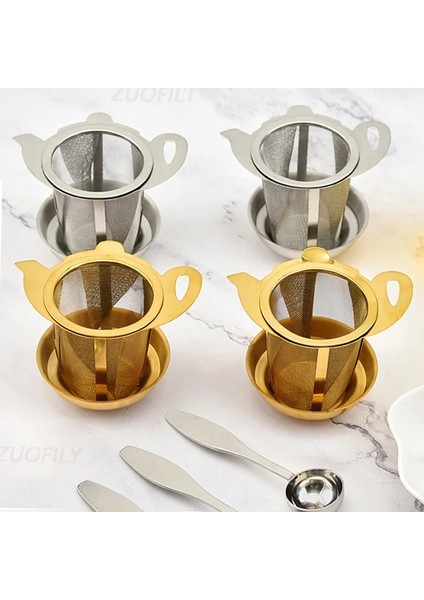 Gümüş Set Çift Katmanlı Kolu Çay Demlik Seti Çaydanlık Çay Süzgeci Gevşek Yaprak Baharat Çay Kaşığı Filtre Elek Teaware Drenaj Faydalı Mutfak Aracı (Yurt Dışından) fiyatları