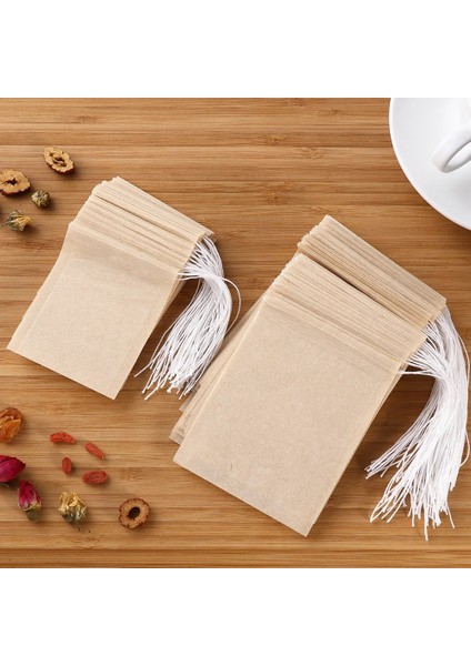 Gösterildiği Gibi 100 Adet 7x9 cm Ipli Çay Poşeti Filtre Kağıdı Boş Çay Poşeti Çanta Gevşek Yaprak Çay Tozu (Orijinal Renk) (Yurt Dışından)