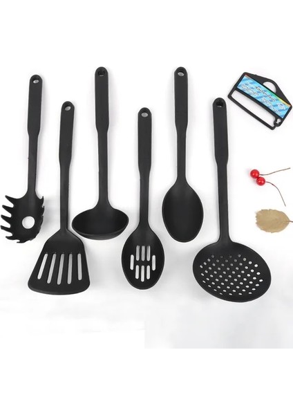 Siyah 6 Adet Naylon Mutfak Eşyaları Çok Fonksiyonlu Siyah Kürek Kaşık Çorba Kepçesi Spatula Seti Yapışmaz Mutfak Pişirme Araçları Gadget (Yurt Dışından)