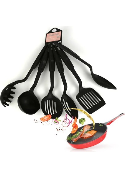 Siyah 6 Adet Naylon Mutfak Eşyaları Çok Fonksiyonlu Siyah Kürek Kaşık Çorba Kepçesi Spatula Seti Yapışmaz Mutfak Pişirme Araçları Gadget (Yurt Dışından) modelleri