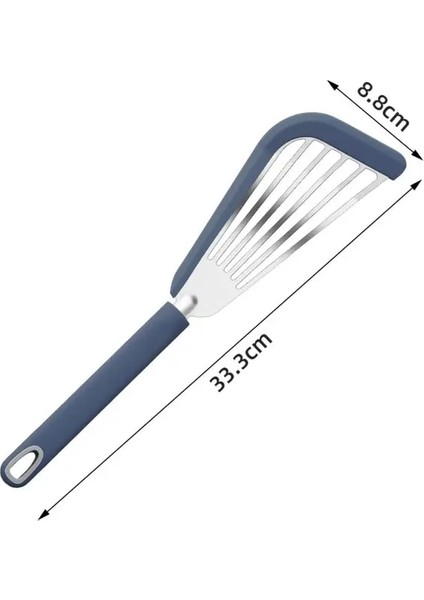 Mavi Silikon Kızarmış Balık Kürek Yüksek Sıcaklığa Dayanıklı Spatula Kaçak Kürek Paslanmaz Çelik Biftek Tavada Kızartma Kürek Mutfak Eşyaları (Yurt Dışından)