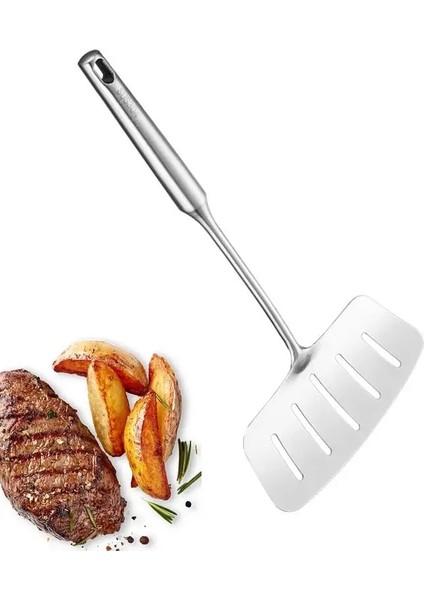 Spatula Paslanmaz Çelik Oluklu Spatula Biftek Kürek Paslanmaz Et Kızartma Için Ergonomik Saplı Biftek Kürek (Yurt Dışından)