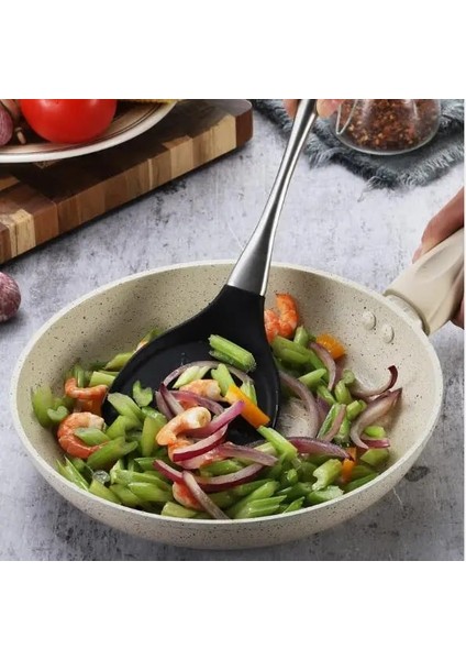 Gri 1 Adet Yapışmaz Silikon Pişirme Spatulası Çorba Kaşığı Paslanmaz Çelik Saplar Wok Kürek Esnek Gözleme Mutfak Pişirme Ok 1204 (Yurt Dışından) fırsatları