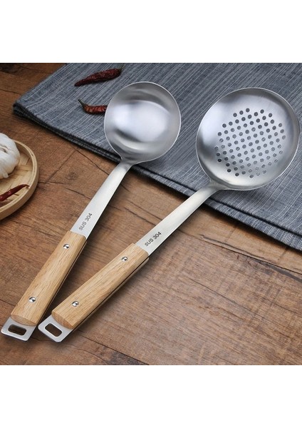 2 Adet Set-Ad Ahşap Saplı Wok Spatula 304 Paslanmaz Çelik Spatula Pişirme Gereçleri Kaşık Uzun Saplı Büyük Boy Turner Kızarmış Biftek Kürek (Yurt Dışından)