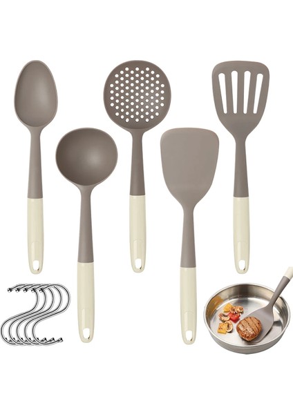 Stil 5 1 Adet Mutfak Eşyası Yapışmaz Oluklu Spatula Skimmer Kaşık Çorba Kepçesi Pişirme Küreği Karıştırma Kaşığı Mutfak Alet Aksesuarları (Yurt Dışından)