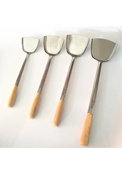 16 Büyük Uzun Spatula Kürek Şef Pişirme Cocina Eşyaları Bıçak Mutfak Eşyası Ahşap Saplı Paslanmaz Çelik Turner Çorba Kaşığı Wok (Yurt Dışından)