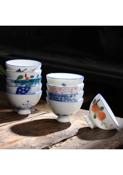 Stil 10 El-Boyalı Çay Bardağı Ev Tatlı Beyaz Porselen Kung Fu Çay Bardağı Ana Fincan Yaratıcı Pu'er Çay Bardağı Seramik Tek Fincan (Yurt Dışından) modelleri