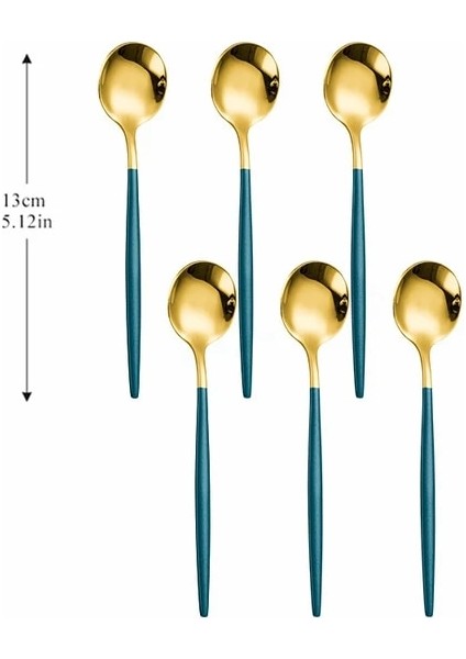 Mgreen Altın 6 Adet Kaşık Gümüş Paslanmaz Çelik Çatal Seti 6 Adet Çay Kaşığı Mutfak Komple Sofra Seti Batı Gümüş Lüks Yemek Takımı Seti (Yurt Dışından)