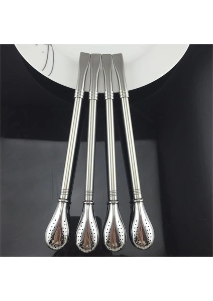 Fırça ile Yerba Mate Saman Kabak Bombilla Filtre Kaşıkları Yeniden Kullanılabilir Metal Pro Çay Araçları Paslanmaz Çelik Temizleme Fırçası ile Pipet Içme (Yurt Dışından)