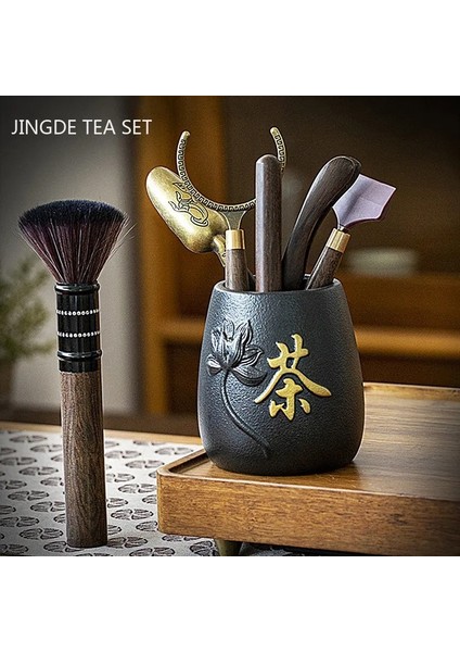 B3 Siyah Sandal Ağacı Katı Ahşap Çay Töreni Altı Beyler Takım Elbise Çay Yapma Araçları Çay Klip Iğne Kaşık Çin Çay Seti Aksesuarları (Yurt Dışından)