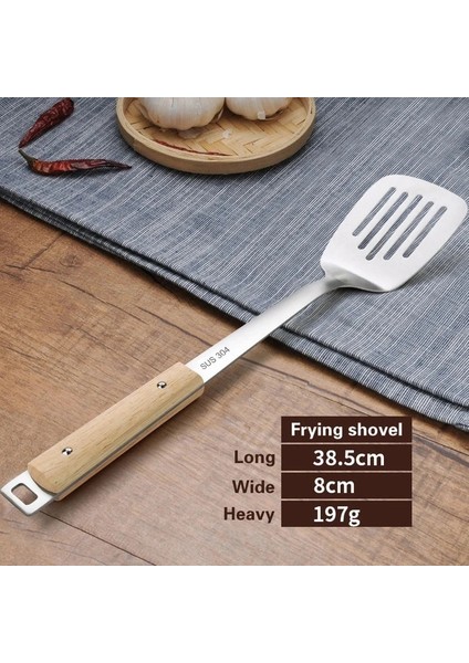 Kızartma Küreği-B Ahşap Saplı Wok Spatula 304 Paslanmaz Çelik Spatula Pişirme Gereçleri Kaşık Uzun Saplı Büyük Boy Turner Kızarmış Biftek Küreği (Yurt Dışından)