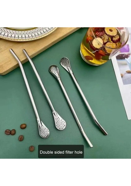 Kevgir 18CM Mutfak Kaşığı Çay Filtresi Paslanmaz Çelik Içme Saman Çay Filtresi El Yapımı Yeniden Kullanılabilir Pratik Çay Aracı Pipet Kepçe Aksesuarı (Yurt Dışından)