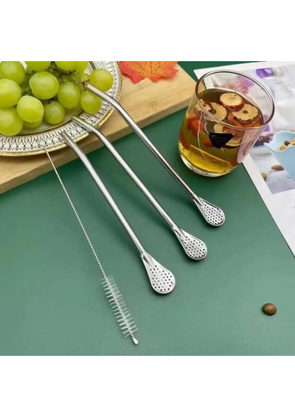 Kevgir 18CM Mutfak Kaşığı Çay Filtresi Paslanmaz Çelik Içme Saman Çay Filtresi El Yapımı Yeniden Kullanılabilir Pratik Çay Aracı Pipet Kepçe Aksesuarı (Yurt Dışından)
