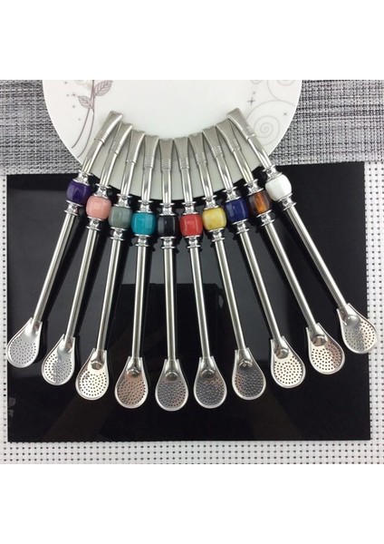 Pembe Kutu Paketi 304 Paslanmaz Çelik Içme Saman Kaşık Çay Filtresi Temizleme Fırçası Payet ile Yerba Mate Bombilla Kabak Yeniden Kullanılabilir Kahve Araçları (Yurt Dışından)