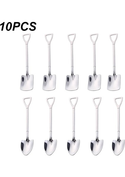 Gümüş 10 Adet Kalınlaşmak Kahve Kaşığı Çay Kaşığı Çatal Bıçak Kaşık Seti Paslanmaz Çelik Retro Demir Kürek Dondurma Kaşığı Kepçe Yaratıcı Kaşık (Yurt Dışından)