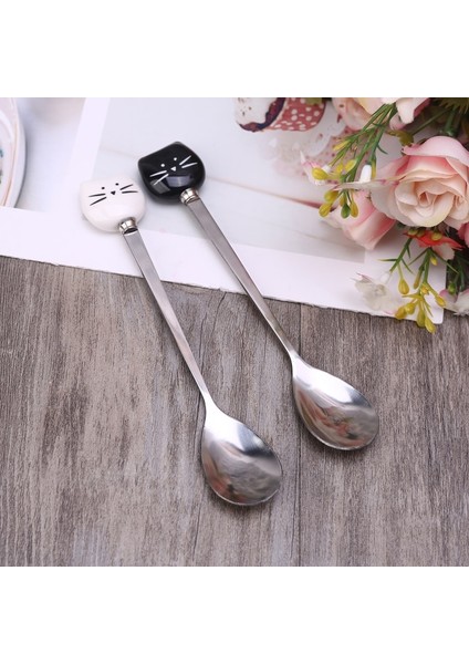 Siyah Paslanmaz Çelik Sevimli Kedi Kahve Kaşığı Meyve Çatalı Tatlı Kaşığı Şeker Çay Kaşığı Kedi Içme Mutfak Aksesuarları (Yurt Dışından) fiyatları