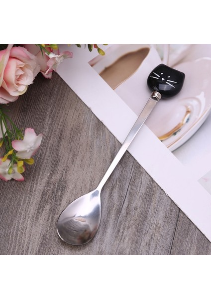 Siyah Paslanmaz Çelik Sevimli Kedi Kahve Kaşığı Meyve Çatalı Tatlı Kaşığı Şeker Çay Kaşığı Kedi Içme Mutfak Aksesuarları (Yurt Dışından) modelleri