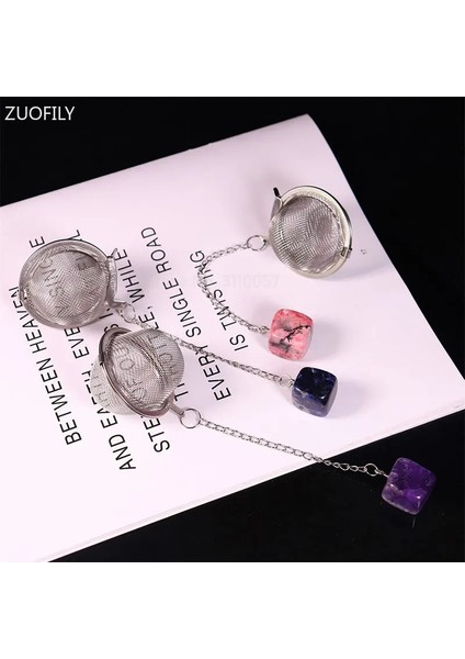 Kaplan Gözü Yeni Doğal Kristal Kare Taş 304 Paslanmaz Çelik Çay Demlik Örgü Filtre Zincirli Çay Süzgeç Çaydanlık Baharat Baharat Topu (Yurt Dışından) modelleri