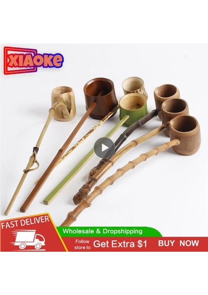 05 Bambu Su Kaşığı Çay Töreni Aksesuarları Bambu Uzun Saplı Kömürleşmiş Su Kaşığı Su Bambu Pota Kepçe Japon Tarzı (Yurt Dışından)
