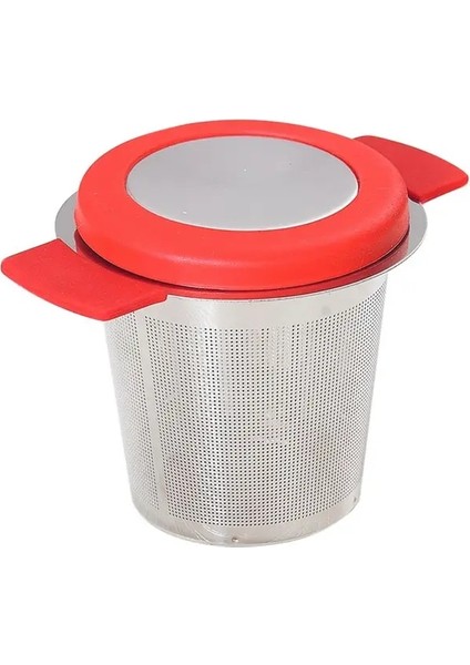Kırmızı Kapak Yaratıcı Çift Kulak Bardağı Tipi Çay Süzgeci Paslanmaz Çelik Ince Örgü Çay Demlik Kapaklı Kahve Çay Kaçak Filtresi Çay Aksesuarları (Yurt Dışından)