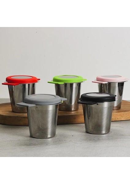 Kırmızı Kapak Yaratıcı Çift Kulak Bardağı Tipi Çay Süzgeci Paslanmaz Çelik Ince Örgü Çay Demlik Kapaklı Kahve Çay Kaçak Filtresi Çay Aksesuarları (Yurt Dışından) modelleri