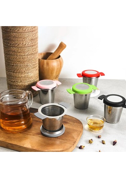 Kırmızı Kapak Yaratıcı Çift Kulak Bardağı Tipi Çay Süzgeci Paslanmaz Çelik Ince Örgü Çay Demlik Kapaklı Kahve Çay Kaçak Filtresi Çay Aksesuarları (Yurt Dışından) indirimleri
