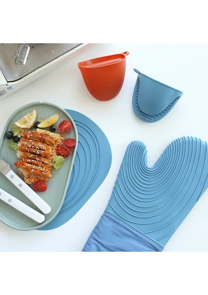 Yeşil Yarım Palmiye Haşlanma Önleyici Eldiven Modern Minimalist Silikon Isı Yalıtımı Pişirme El Kulak Placemat (Yurt Dışından) indirimleri