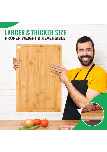 Bambu 28X18X1.2CM Bambu Kesme Tahtası Mutfak Için, Ağır Hizmet Tipi Ahşap Kesme Tahtası Suyu Oluk Ekmek Sebze Meyve Kesim Mutfak Malzemeleri (Yurt Dışından)