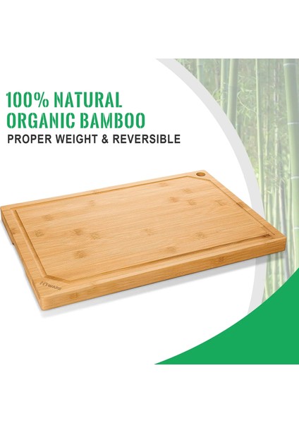 Bambu 28X18X1.2CM Bambu Kesme Tahtası Mutfak Için, Ağır Hizmet Tipi Ahşap Kesme Tahtası Suyu Oluk Ekmek Sebze Meyve Kesim Mutfak Malzemeleri (Yurt Dışından)