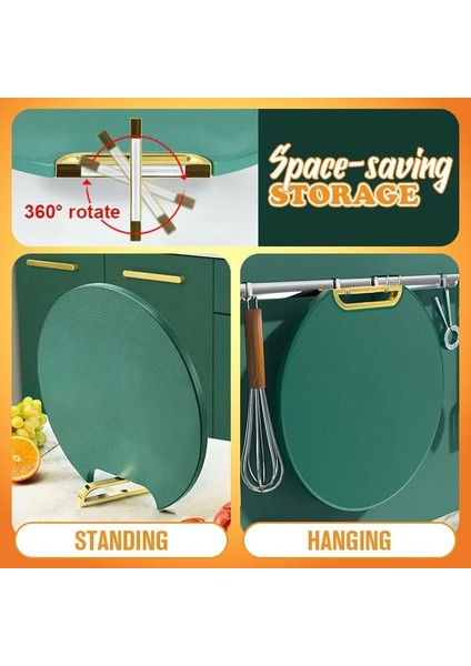Yeşil 37 cm Çift Taraflı Pe Kesme Tahtası Anti-Küf Kaymaz Yuvarlak Dönebilen Yeşil Yapışkan Tahta Ped Stand-Mümkün Mutfak Kesme Tahtası (Yurt Dışından)
