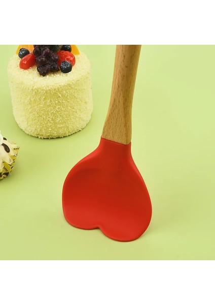 Siyah 1 Adet Silikon Kazıyıcı Yaratıcı Kalp Şeklinde Ahşap Saplı Silikon Kaşık Ev Mutfak Eşyaları Kaşık Mutfak Pişirme Araçları (Yurt Dışından)