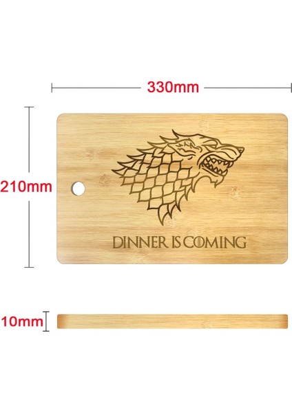 330X210MM Akşam Yemeği Geliyor Kişiselleştirilmiş Kesme Tahtası Direwolf Mutfak Ev Dekor Lazer Kazınmış Ev Stark Bambu Özel Doğrama Bloğu (Yurt Dışından) indirimleri
