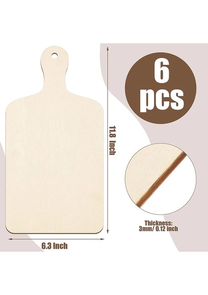 28X23X2.5MM 6 Adet 6 Adet Ahşap Kesme Tahtası Tepsisi Kolları ile Dıy Şükran Günü Noel Cilasız Ahşap Kürek Dikdörtgen Kesme Tahtası Tepsisi (Yurt Dışından)