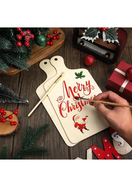 28X23X2.5MM 6 Adet 6 Adet Ahşap Kesme Tahtası Tepsisi Kolları ile Dıy Şükran Günü Noel Cilasız Ahşap Kürek Dikdörtgen Kesme Tahtası Tepsisi (Yurt Dışından)