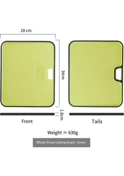Yeşil Kesme Tahtası 340X280X18MM Buğday Samanı Kesme Tahtası Sebze Et Kesme Tahtası Asılı Delik Yayılma Önleme Mutfak Aksesuarı Sarımsak Öğütme (Yurt Dışından)