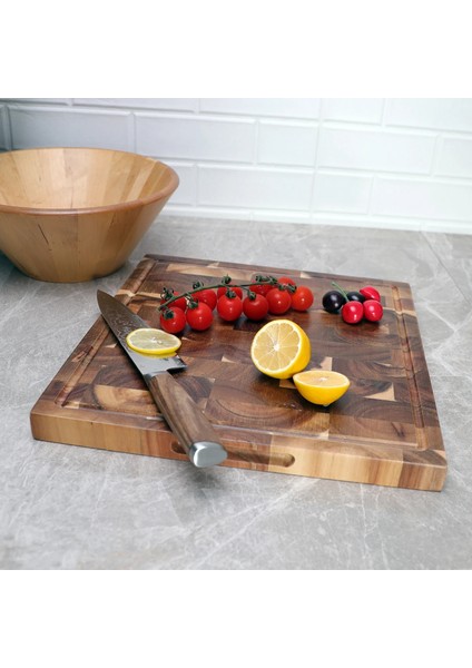 35.5X35.5X2.8CM Profesyonel Kare Uçlu Tahıl Kesme Tahtası, Premium Servis Sebze Et Mutfağı Doğrama Kasap Bloğu, Akasya Ahşap 13.5" (Yurt Dışından) modelleri