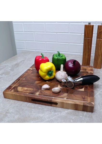 35.5X35.5X2.8CM Profesyonel Kare Uçlu Tahıl Kesme Tahtası, Premium Servis Sebze Et Mutfağı Doğrama Kasap Bloğu, Akasya Ahşap 13.5" (Yurt Dışından) fırsatları