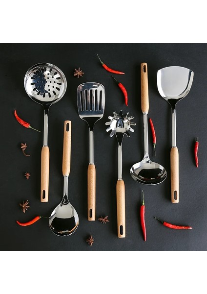 Spoonula Paslanmaz Çelik Pişirme Araçları Gereçler Alet Kaşık Spatula Kepçe Oluklu Turner Ahşap Saplı Mutfak Tencere Ev Tedarikçisi (Yurt Dışından)