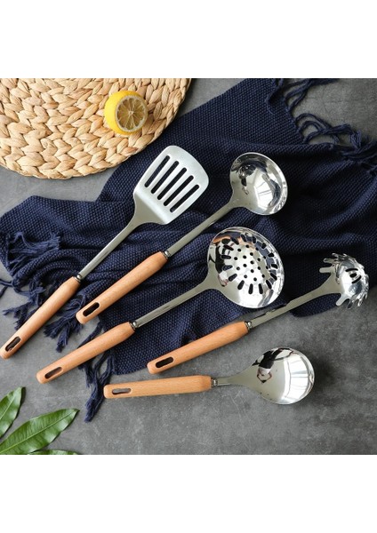 Spoonula Paslanmaz Çelik Pişirme Araçları Gereçler Alet Kaşık Spatula Kepçe Oluklu Turner Ahşap Saplı Mutfak Tencere Ev Tedarikçisi (Yurt Dışından)