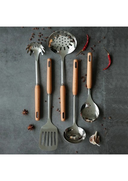 Spoonula Paslanmaz Çelik Pişirme Araçları Gereçler Alet Kaşık Spatula Kepçe Oluklu Turner Ahşap Saplı Mutfak Tencere Ev Tedarikçisi (Yurt Dışından)