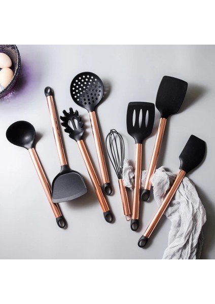 G Silikon Paslanmaz Çelik Mutfak Eşyaları Seti Yaratıcı Gül Altın Kaşık Yapışmaz Spatula Kürek Yumurta Çırpıcı Pişirme Pişirme Araçları (Yurt Dışından)