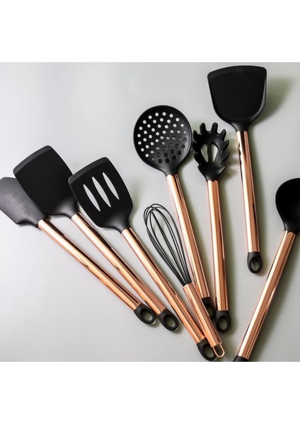 G Silikon Paslanmaz Çelik Mutfak Eşyaları Seti Yaratıcı Gül Altın Kaşık Yapışmaz Spatula Kürek Yumurta Çırpıcı Pişirme Pişirme Araçları (Yurt Dışından)
