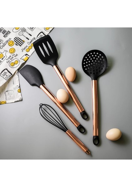 G Silikon Paslanmaz Çelik Mutfak Eşyaları Seti Yaratıcı Gül Altın Kaşık Yapışmaz Spatula Kürek Yumurta Çırpıcı Pişirme Pişirme Araçları (Yurt Dışından)